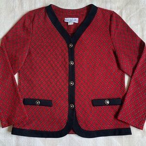 Vintage Red and Silver Plaid Argyle Cardigan Blazer